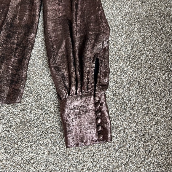 Ryegrass Metallic Rose Gold Neck Bow Mock Neck Long Sleeve Blouse, Size Medium - Picture 3 of 7